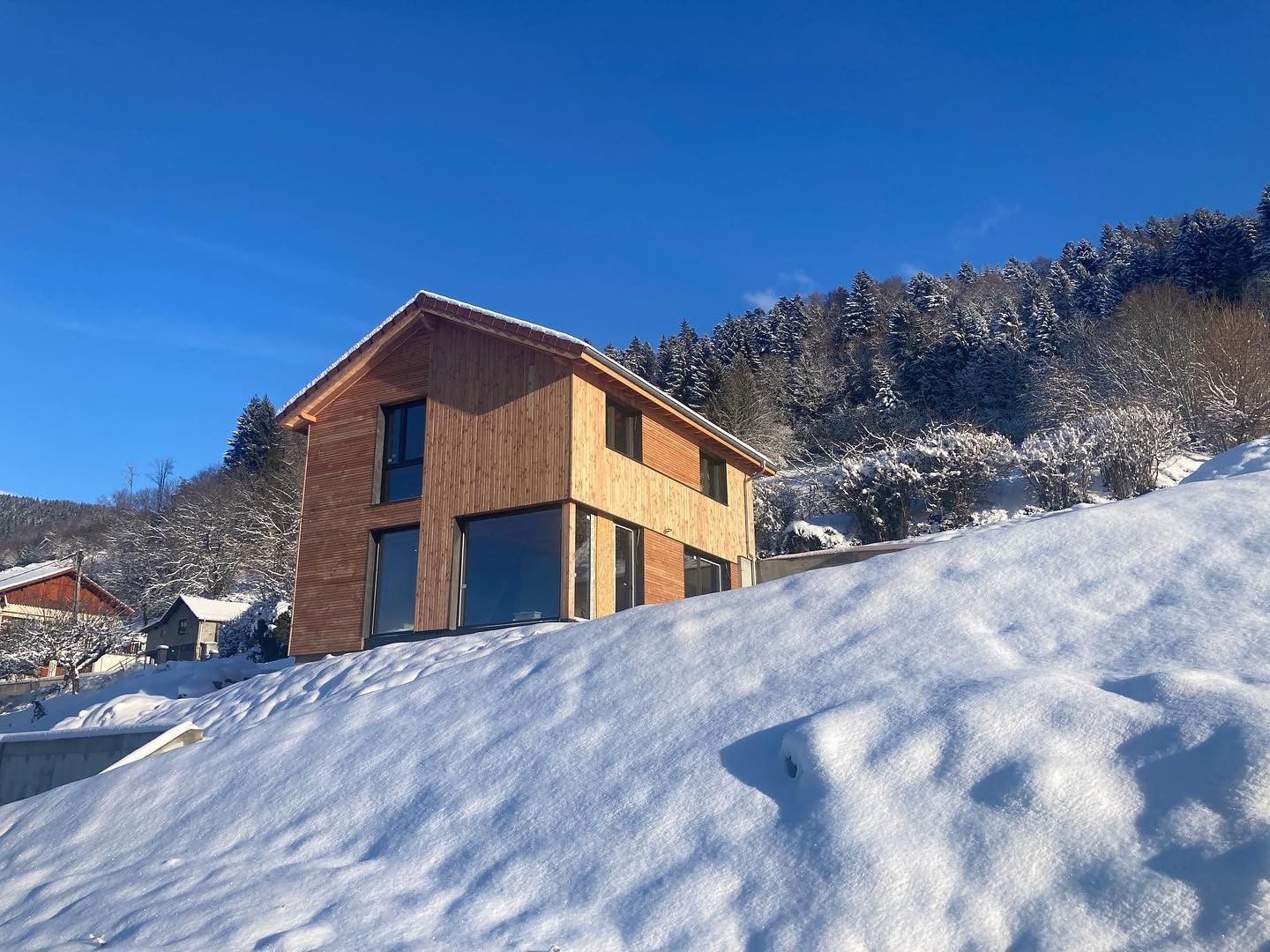 Façade avant d'un projet de Maisons unifamiliales près de Isère (38) de GASNIER-ECO Architecte