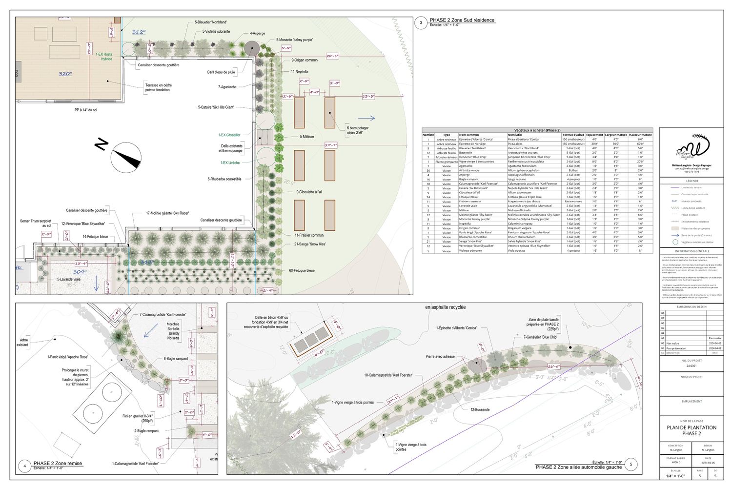 Plan d'aménagement paysager d'un projet de Aménagement paysager près de Granby/Bromont/Cowansville (Estrie) de Melissa Langlois - Design paysager