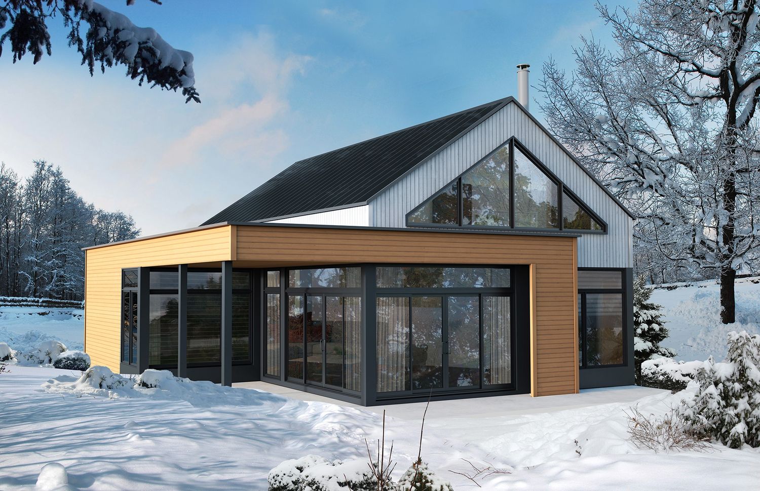 Façade avant d'un projet de Maisons unifamiliales près de Joliette (Lanaudière) de Bâtiment Préfab