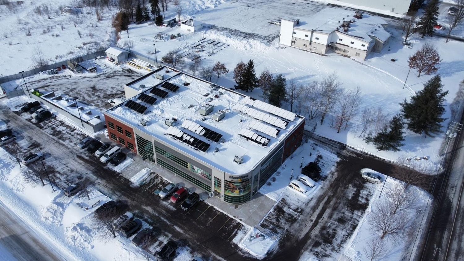 Aerial view from a Photovoltaic Solar Panels project near Gatineau (Outaouais) by Sunbird Énergie