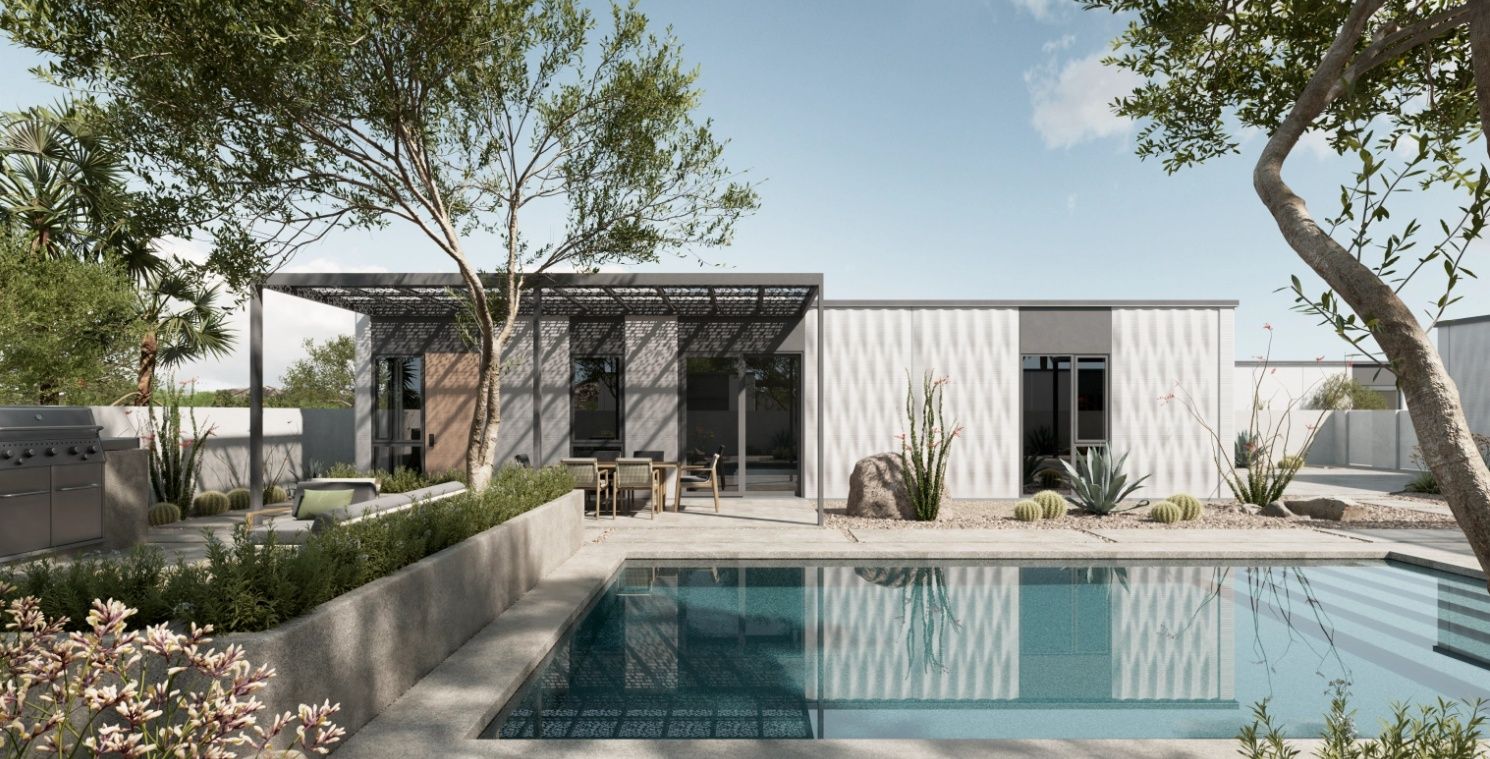 Renderizado en 3D de un proyecto de tipo Casas Prefabricadas y modulares cerca de San Diego por Mighty Buildings, Inc.