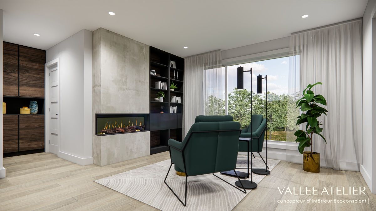 Family Room from a Single family homes project near Quebec City - Levis by Vallée Atelier | design d'intérieur écoresponsable