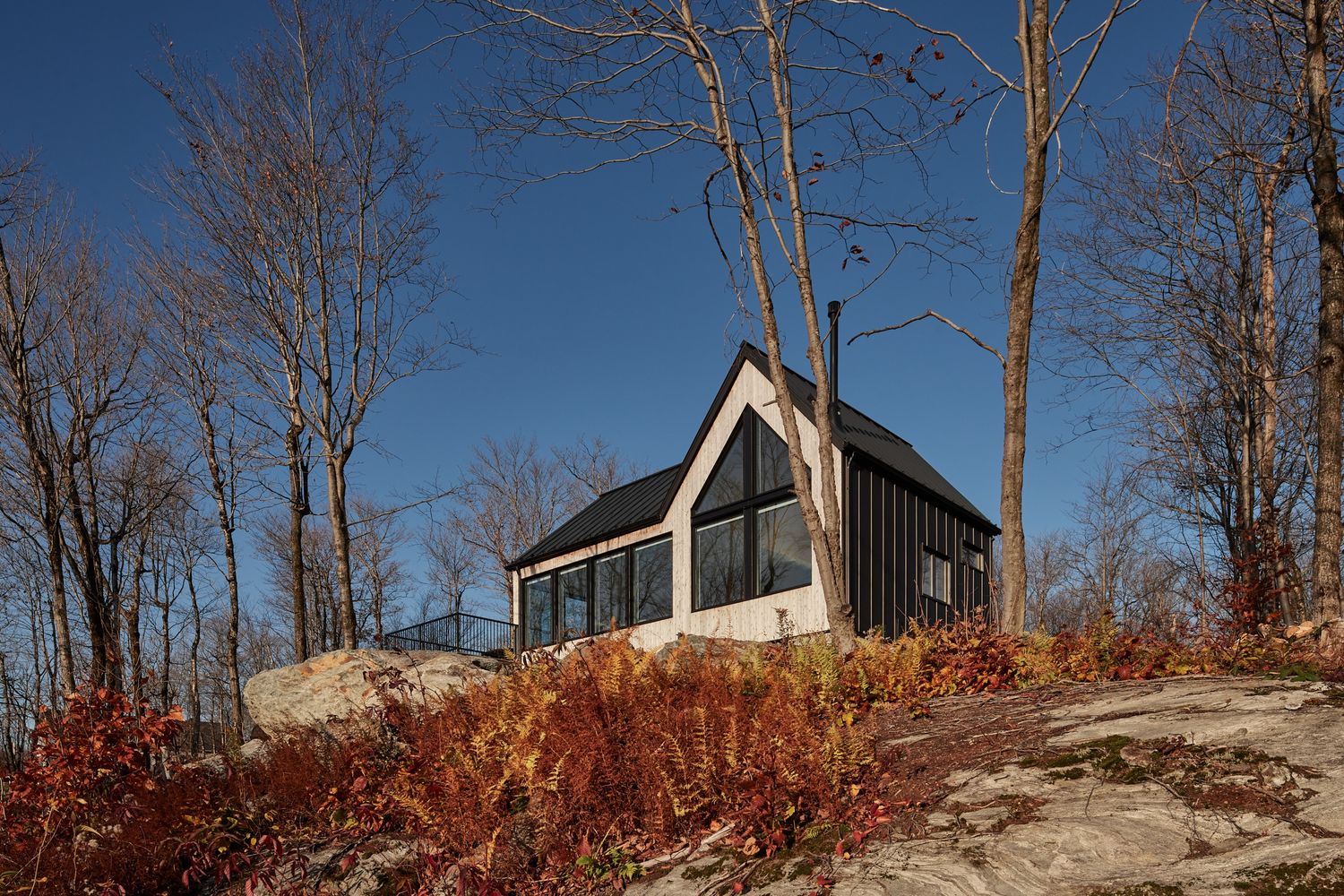Façade avant d'un projet de Maisons unifamiliales près de Granby/Bromont/Cowansville (Estrie) de Écorce architecture écologique