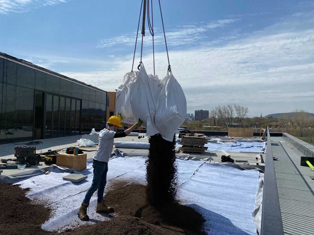 Terraza en la azotea de un proyecto de tipo Techos verdes cerca de Montreal (Gran Montreal) por La Ligne Verte : Toit vert inc.