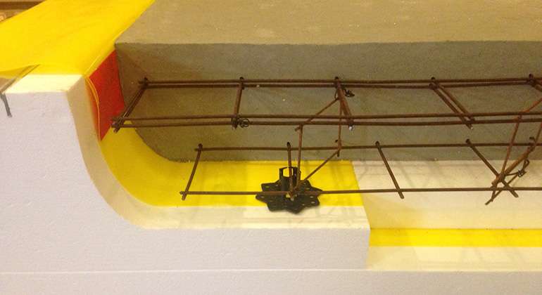 Mock up details in a frost protected shallow foundation forms system showing radon and vapor barriers