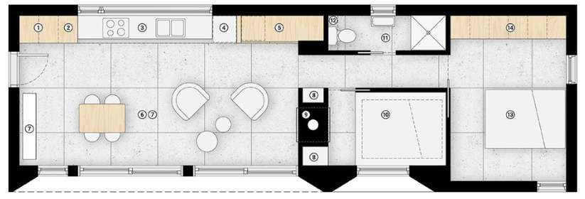 Green Modern Tiny House prefab home floor plan - Le Refuge 