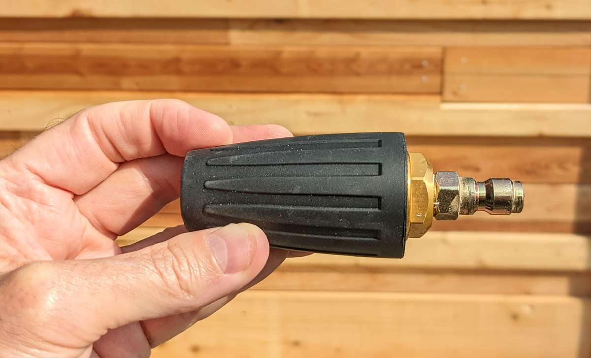Using a spinning nozzle can make cleaning cedar decks with a pressure washer easier