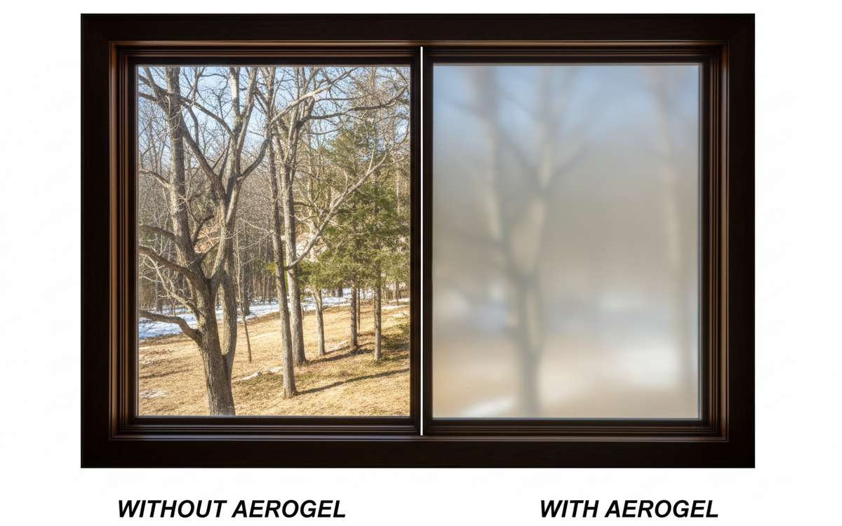 Comparing the frosted look of aerogel in windows to standard clear windows