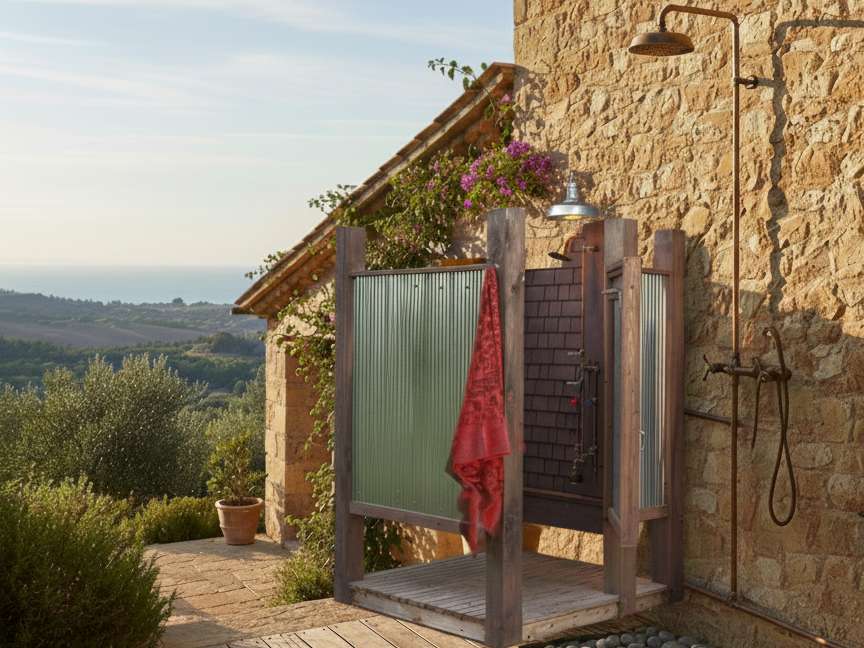 Outdoor solar heated shower
