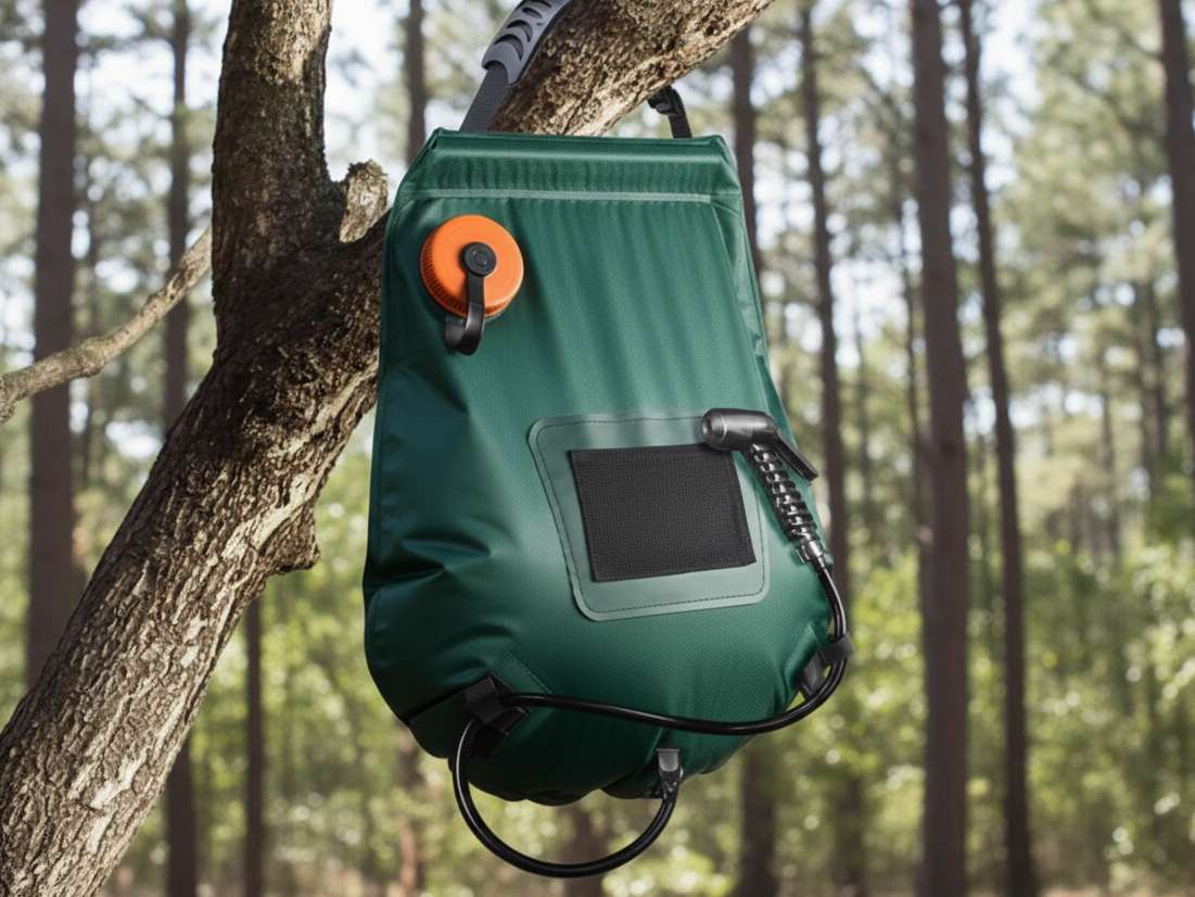 Solar heated shower bag for camping