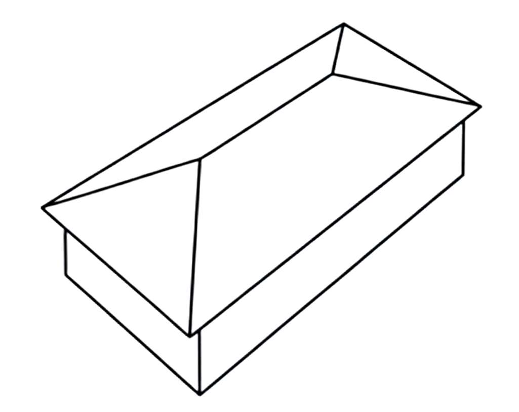 Line drawing of a hip roof on a home