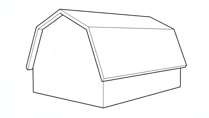 A simple line drawing of a gambel roof on a home