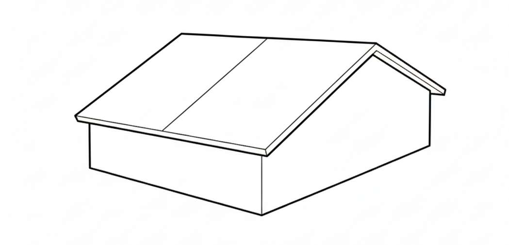 A line drawing diagram of a saltbox roof design on a home