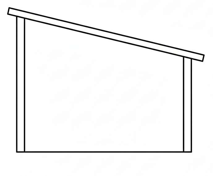 A simple line drawing of a shed roof design on a home