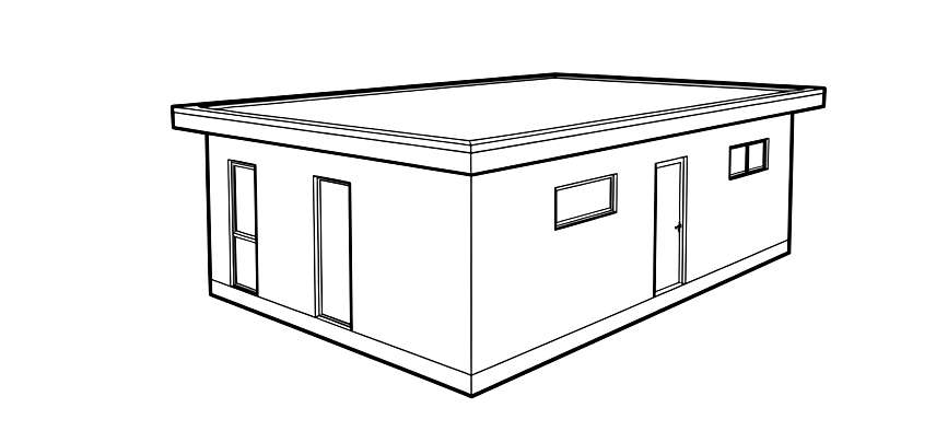A simple line drawing of a flat roof on a home