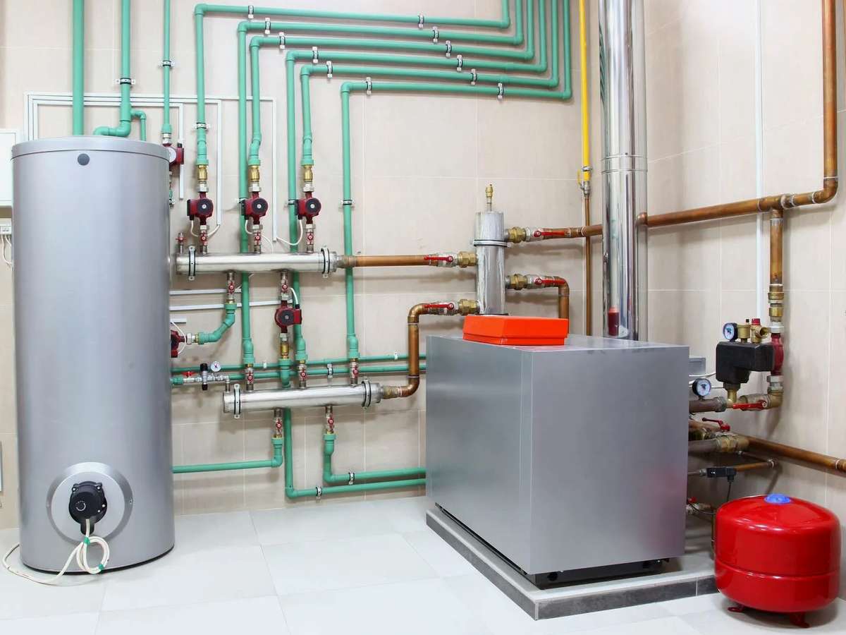 Gas boiler in residential home mechanical room