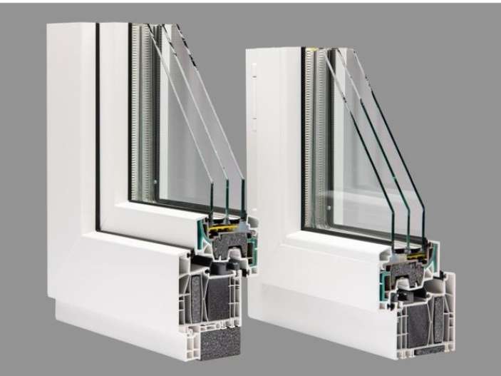 Cross-section diagram highlighting triple-pane window components and gas fills